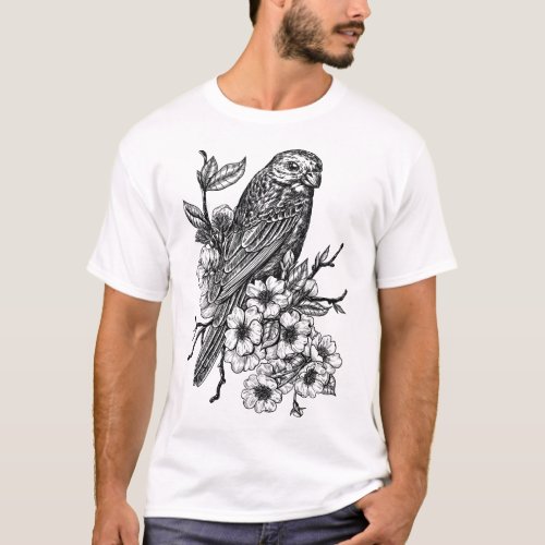 Finch on cherry branch T_Shirt