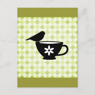 Finch on Teacup Silhouette Postcard