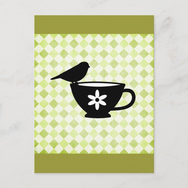 Finch on Teacup Silhouette Postcard (Front)