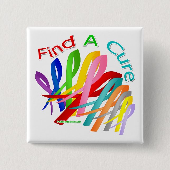 Find A Cure Colorful Cancer Ribbons Button (Front)