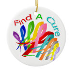 Find A Cure Colorful Cancer Ribbons Ceramic Ornament