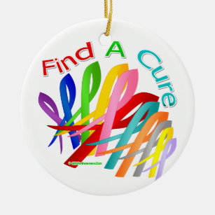 Find A Cure Colorful Cancer Ribbons Ceramic Ornament