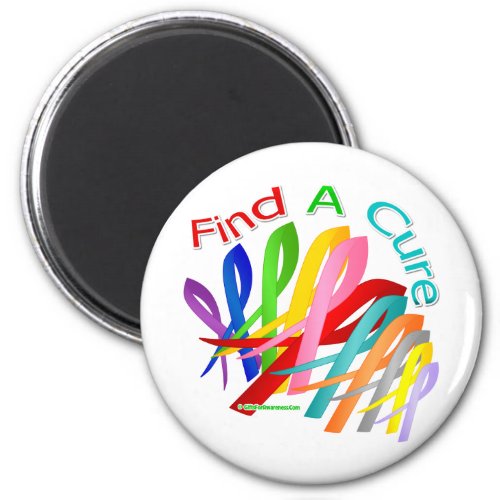 Find A Cure Colorful Cancer Ribbons Magnet
