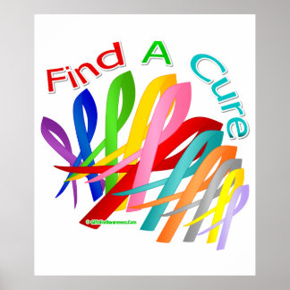 Find A Cure Colorful Cancer Ribbons Poster