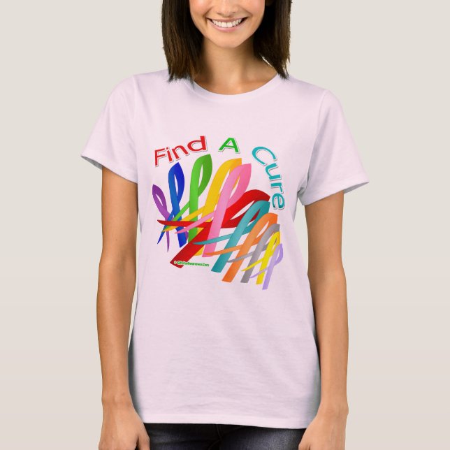 Find A Cure Colorful Cancer Ribbons T-Shirt (Front)