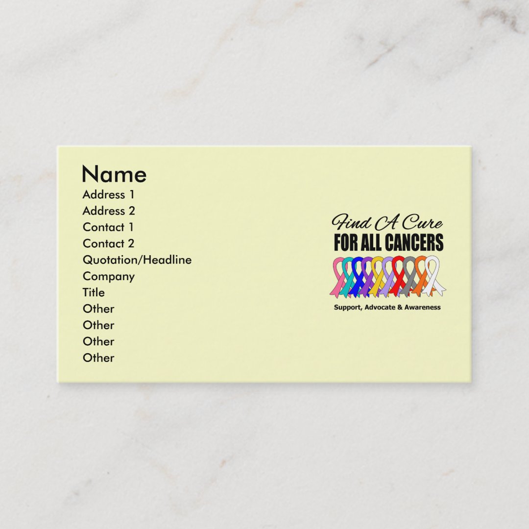 Find A Cure For All Cancers Business Card Zazzle