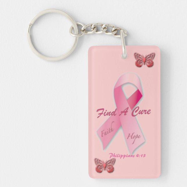 Find a Cure Philippians 4:13 Cancer Awareness Keychain (Front)