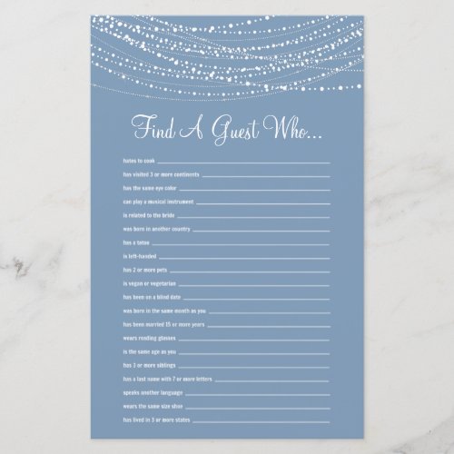 Find a Guest Dusty Blue Lights Bridal Shower Game