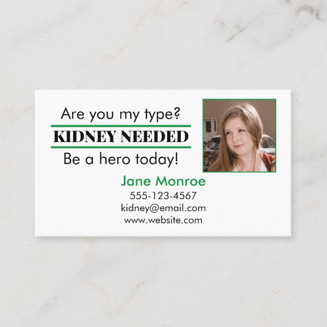 Find a Kidney Donor Calling Card | Need a Kidney (Front)