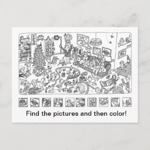 Find and Color Christmas Scene Holiday Postcard
