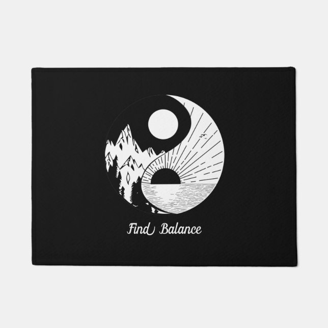 Find Balance Zen Yin Yang Black White Doormat (Front)