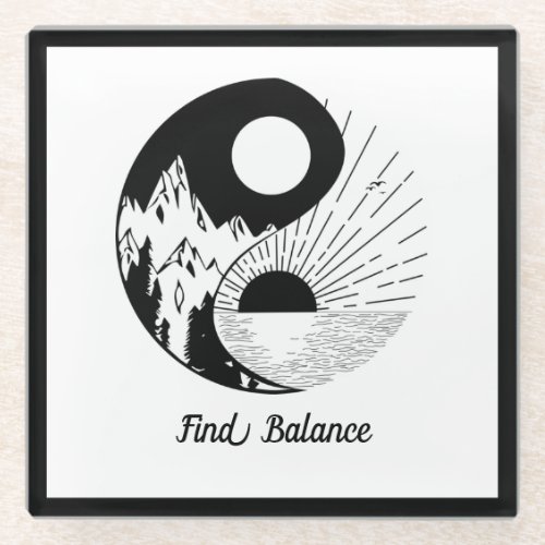 Find Balance Zen Yin Yang Black White Glass Coaster