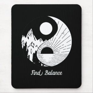 Find Balance Zen Yin Yang Black White Mouse Pad