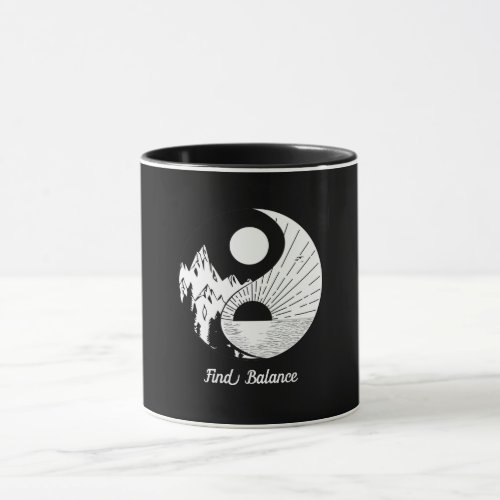 Find Balance Zen Yin Yang Black White Mug