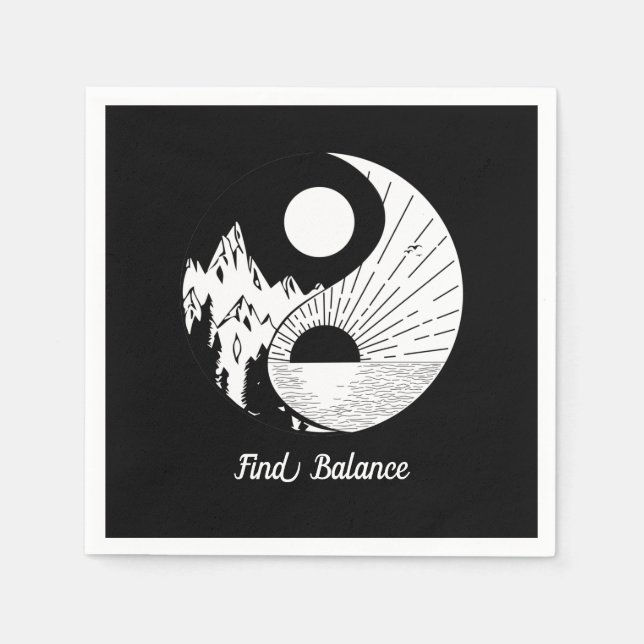 Find Balance Zen Yin Yang Black White Napkins (Front)