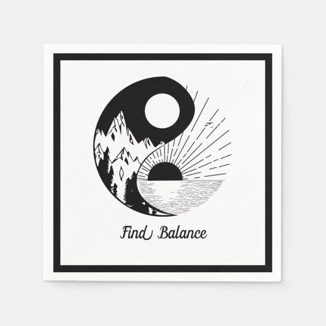 Find Balance Zen Yin Yang Black White Napkins (Front)