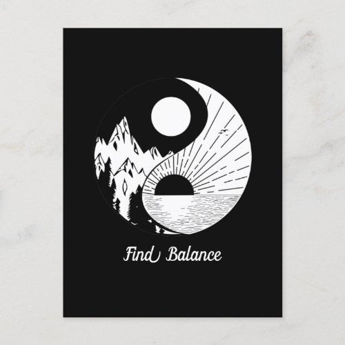 Find Balance Zen Yin Yang Black White Postcard