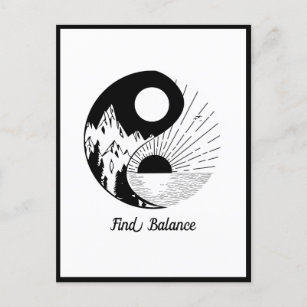 Find Balance Zen Yin Yang Black White Postcard