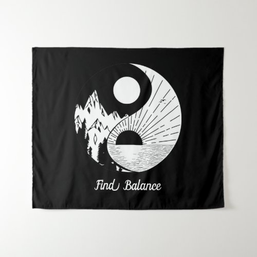 Find Balance Zen Yin Yang Black White Tapestry