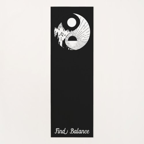 Find Balance Zen Yin Yang Black White Yoga Mat