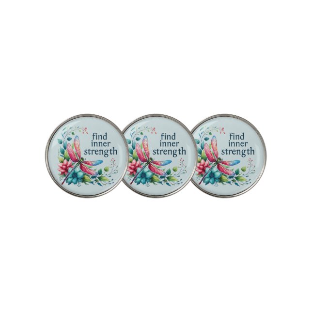 Find Inner Strength - Artistic Dragonfly Golf Ball Marker (3 Up)