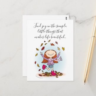 Find joy in the simple, little things girl playing postcard