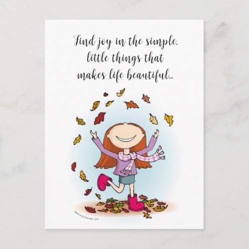Find joy in the simple little things girl playing postcard