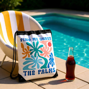 Find Me Under the Palms Retro Summer Drawstring Bag