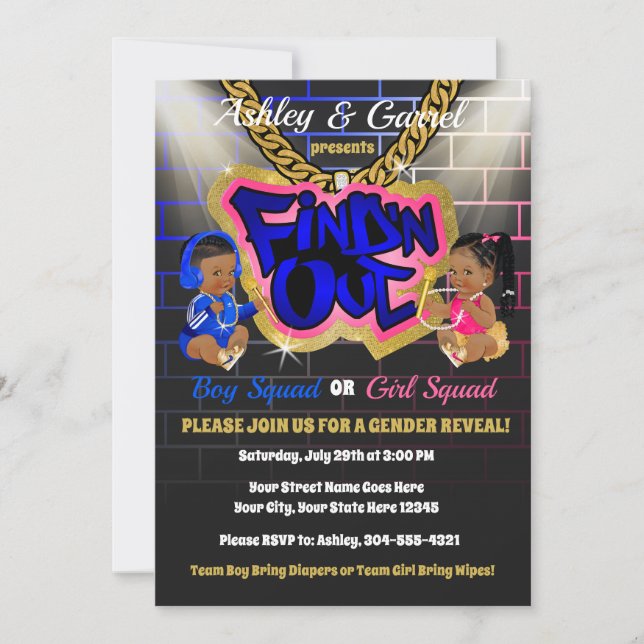 Find 'N Out Invitation! Gender Reveal! Hip Hop! Invitation (Front)