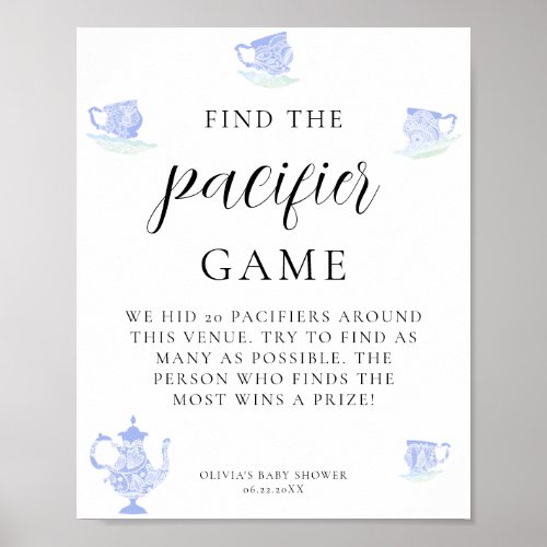Find Pacifier Baby Tea China Set Blue White Lace Poster