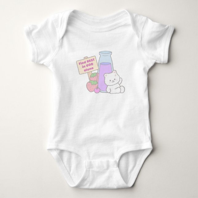 Find Rest in God with Cute Bear Design Baby Bodysuit (Front)