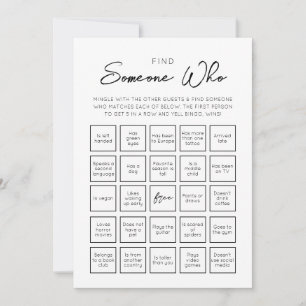 Find Someone Who Guests Bingo game Card
