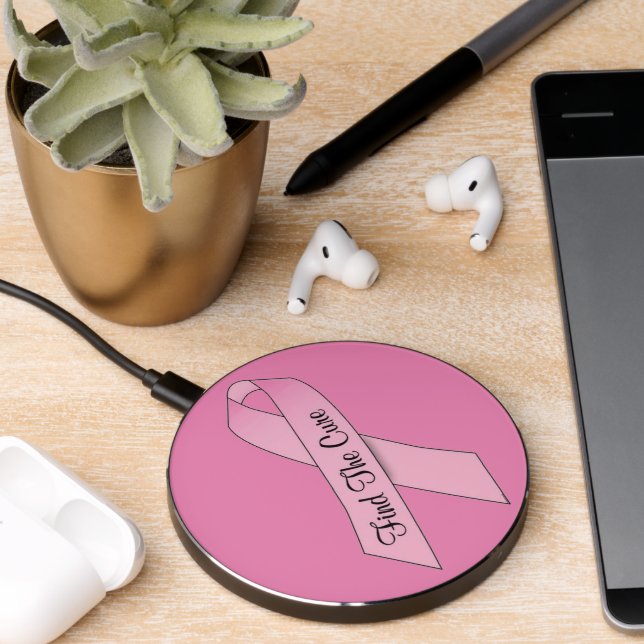 Find the Cure Pink Ribbon Wireless Charger (Desk 2)