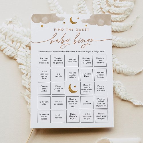 Find The Guest Baby Bingo Game Twinkle Star Invitation
