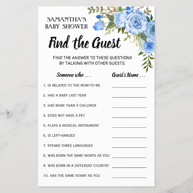 Find the guest baby shower bilingual game card flyer (Front)