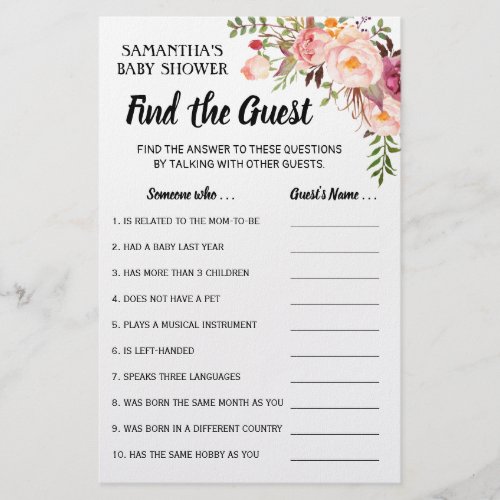 Find the guest baby shower bilingual game card flyer