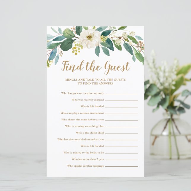 Find the Guest Baby Shower Game | Greenery (Standing Front)