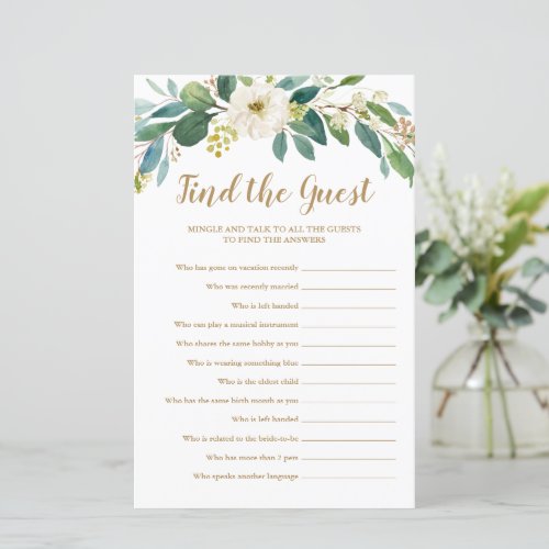 Find the Guest Baby Shower Game  Greenery