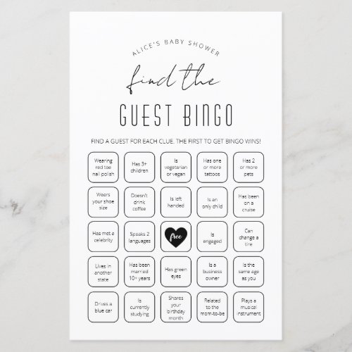 Find the Guest Bingo Baby Shower Game