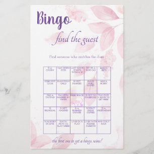 Find the Guest Bingo Bridal Shower Game Card Flyer