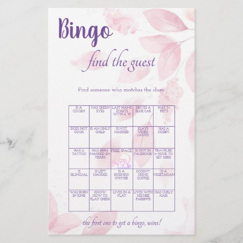 Find the Guest Bingo Bridal Shower Game Card Flyer