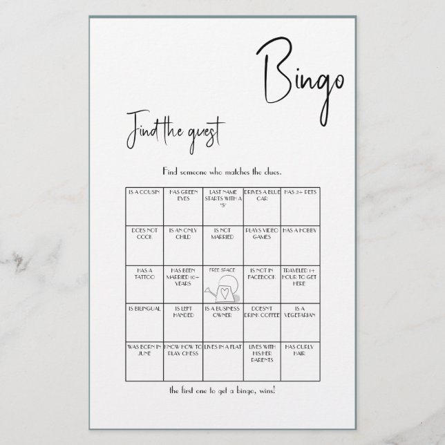 Find the Guest Bingo Bridal Shower Game Flyer (Front)
