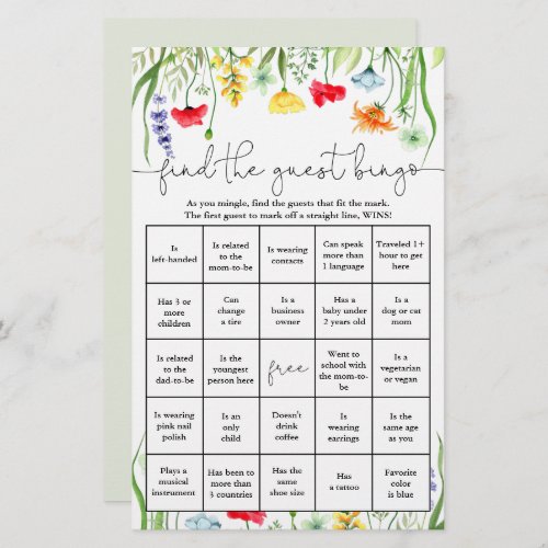 Find the guest bingo colorful wildflowers