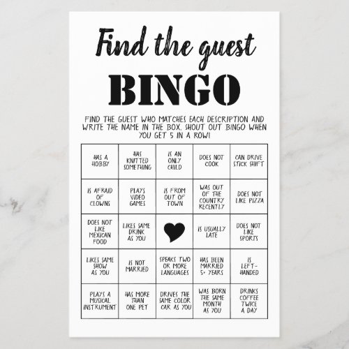 Find the Guest Bingo Game Card Flyer