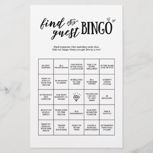 Find the Guest Bingo Game for Wedding or Bridal