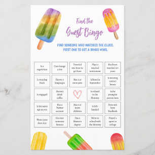 Find the Guest Bingo Game Summer Baby Shower