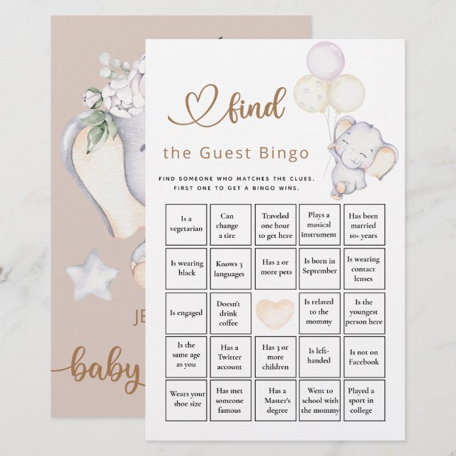 Find The Guest Bingo Girl's Elephant & Flower Game (Front/Back)