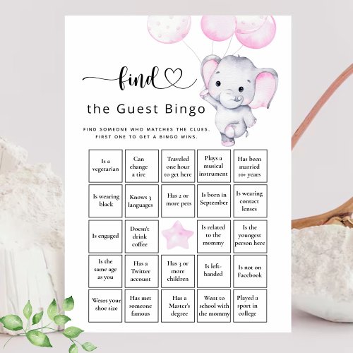 Find The Guest Bingo Girls Elephant  Flower Game