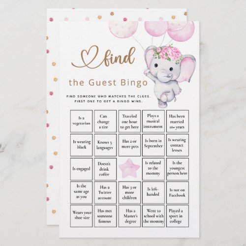 Find The Guest Bingo Girls Elephant  Flower Game