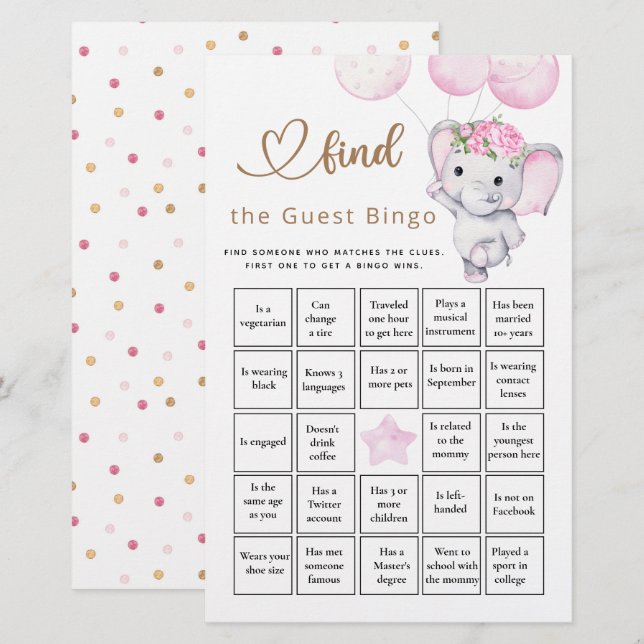 Find The Guest Bingo Girl's Elephant & Flower Game (Front/Back)